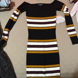 Say What? Black, Gold, and White Striped Dress
